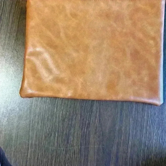 Under Arm Clutch Purse. Brown Faux Leather. Beaded Accent. Zip Closure. 11” Long - Picture 4 of 7